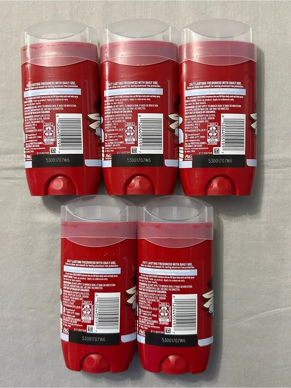 Lot of 5 Old Spice Eaglefangs Deodorant Aluminum Free Fresh Cloud Scent 3 oz